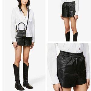 MAJE 100% Lambskin Icono Mid-Rise Leather Shorts Size Small Black